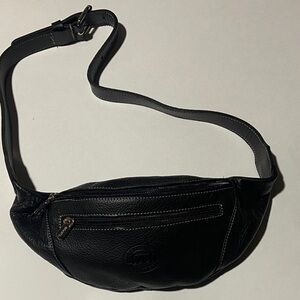 Roots Black Leather Waist Bag